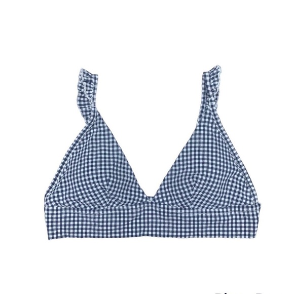 Aerie Ruffle Triangle Bikini Top Women's Size Extra Large Gingham Blue White - Picture 2 of 7